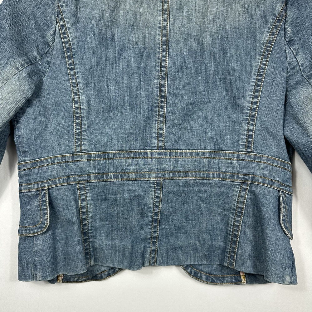 Banana Republic Vintage Y2K SS0 2005 Tie Bow Denim Jacket Boho Hippie Size 14 - Picture 5 of 9
